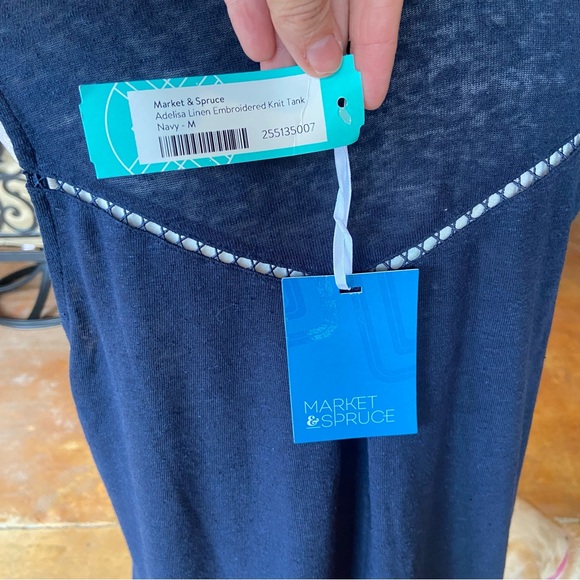 Market & Spruce Adelisa Embroidered Linen Knit Tank Size M Navy White Sleeveless - Picture 11 of 15